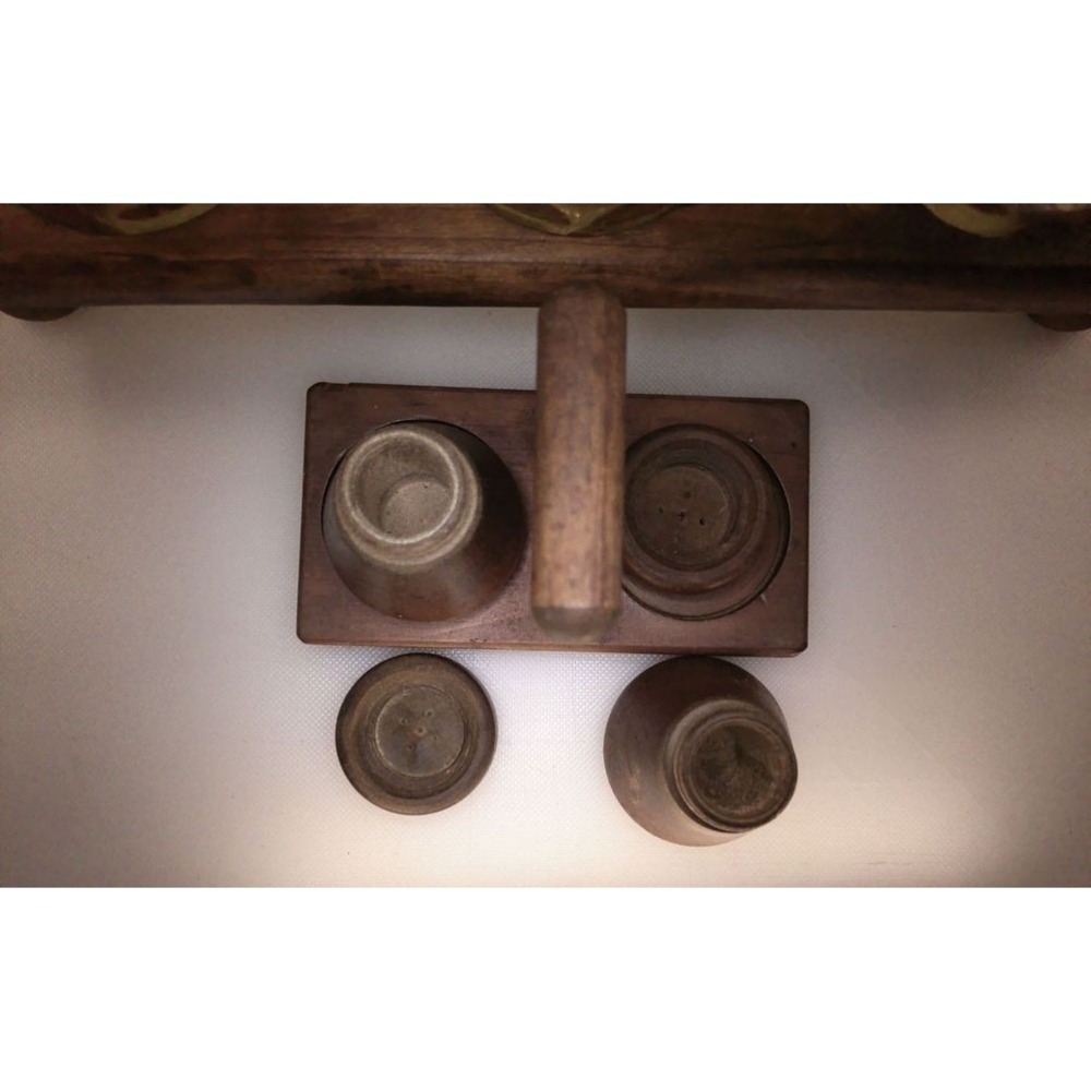 Vintage Amber Lowball Glasses Set of 6 with Wooden Caddy and Salt Pepper - Picture 5 of 8